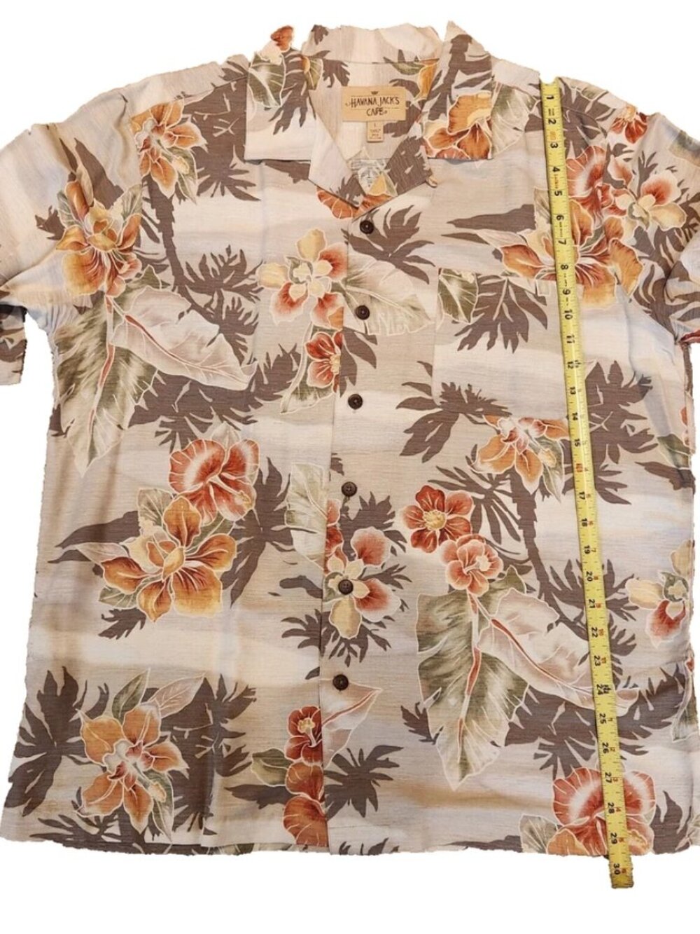 Havana Jack's Cafe Hawaiian Shirt Men's Sz. L Silk Floral Button Up Short Sleeve - Picture 11 of 15